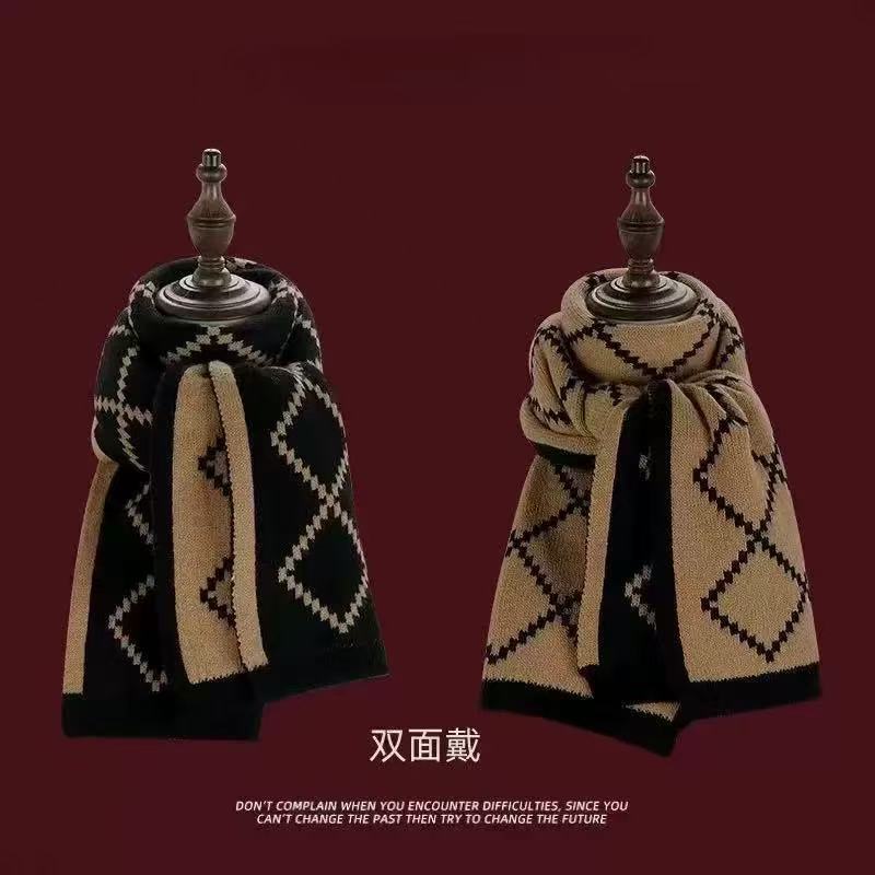 Autumn and winter Korean version of couple's warm plaid double-sided imitation cashmere scarf super long knitted thickened student scarf women