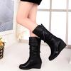 Fashion Black Round Toe Elegant Heeled Women's Half High Boots Autumn Winter Leather Comfortable Fashion 2025 Hot Ladies Mid Calf Shoes