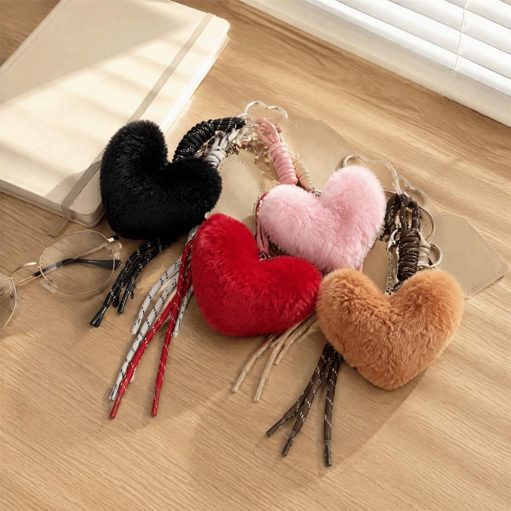 Cute Heart Plush Keychain Bag Hanging Plush Dolls Pendant Creative Rabbit Fur Keychain Students