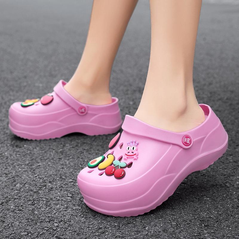 Dámské letní sandály s uzavřenou špičkou, 7 cm vyšší boty se zahradními dírkami