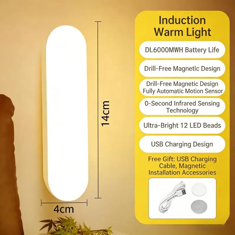 Luci Notturne Wireless LED Lampada Sensore di Movimento Ricaricabile USB Magnetica Per Stanza Armadio Ripostiglio Cucina Corridoio Tubo Rilevatore Lampadina