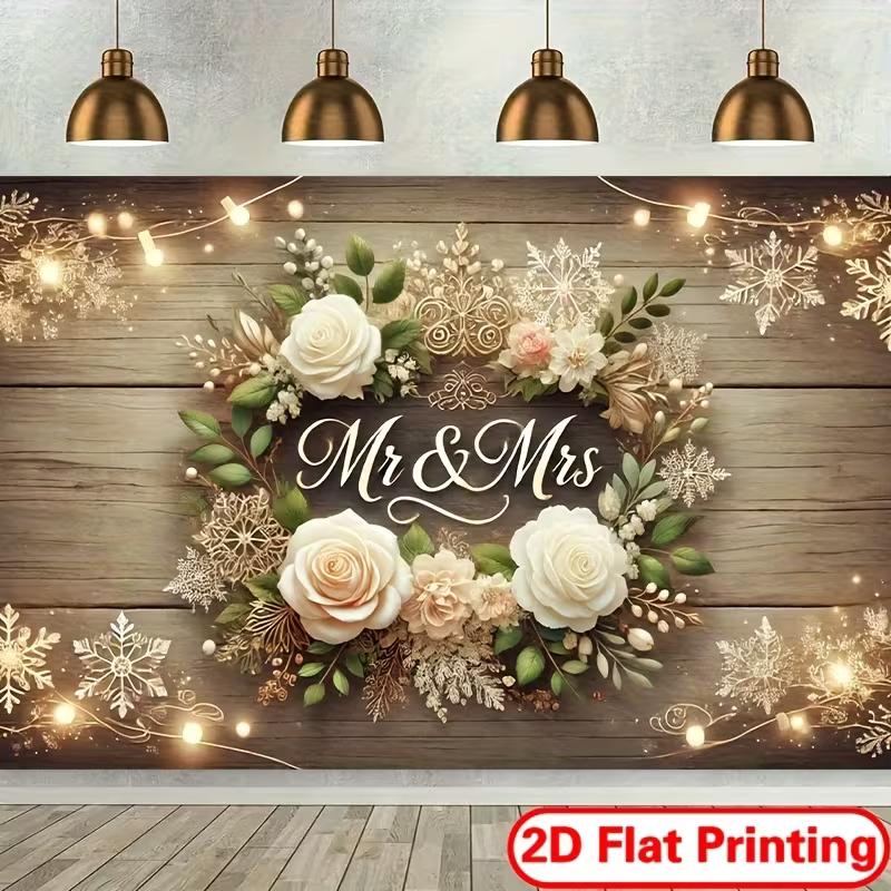 

2D Mr & Mrs Rustic Wood Wedding Backdrop, Photoshoot and Party Background 47.2x31.5inch/120*80cm