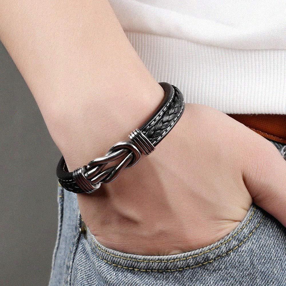 Men's Bracelet Dark Brown Leather Braided Surgical Steel Gift