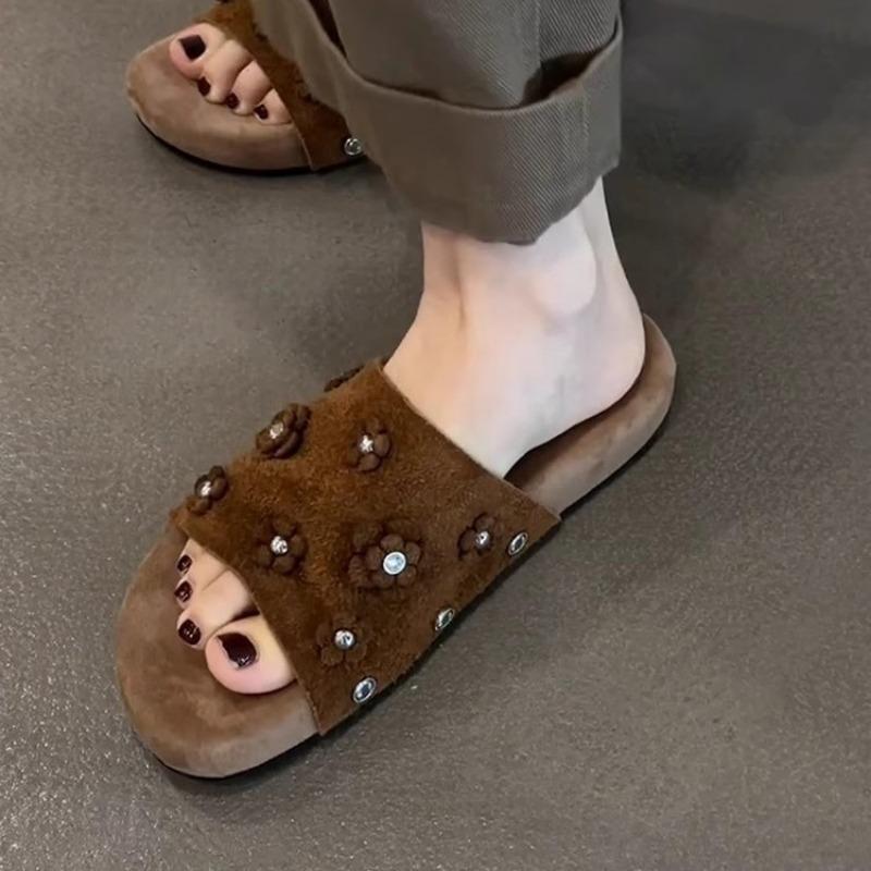 Retro Shoes Women's Shoes Rhinestone One-shoulder Flip-flops