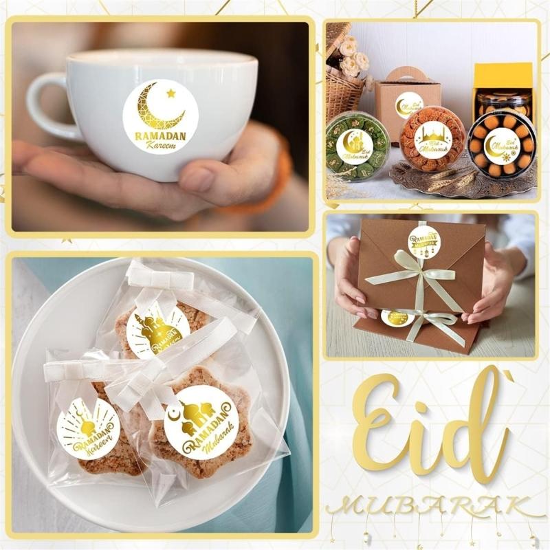 500 Pcs Round Sticker Eid Mubarak Seal Labels Festival Decorative Sticker Self-Adhesive Labels Sticker Party Supplies