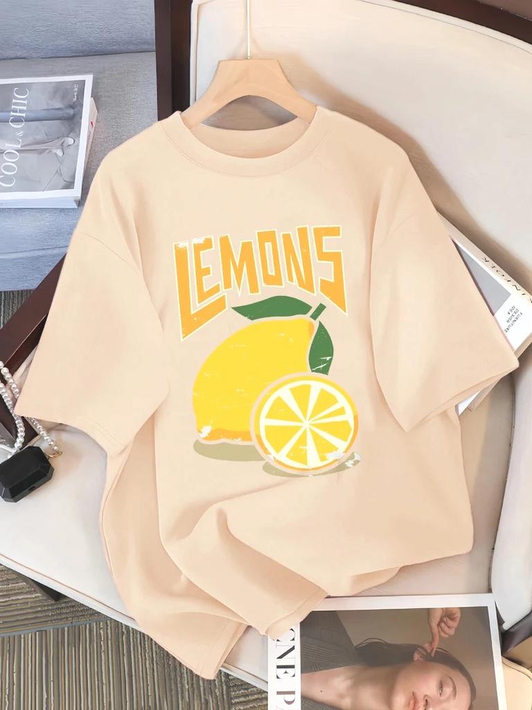 ZX Tee Fresh Lemon Fruit Prints Women Tee Shirt Casual T-Shirts Breathable Short Sleeve Comfortable O-Neck Tops