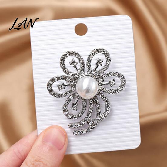 Electroplated Brooch Faux Pearl Rhinestone Flower Brooch, Hollow Floral Lapel Pin for Wedding Bridal Shower, Women Girls Clothing Jewelry Accessories