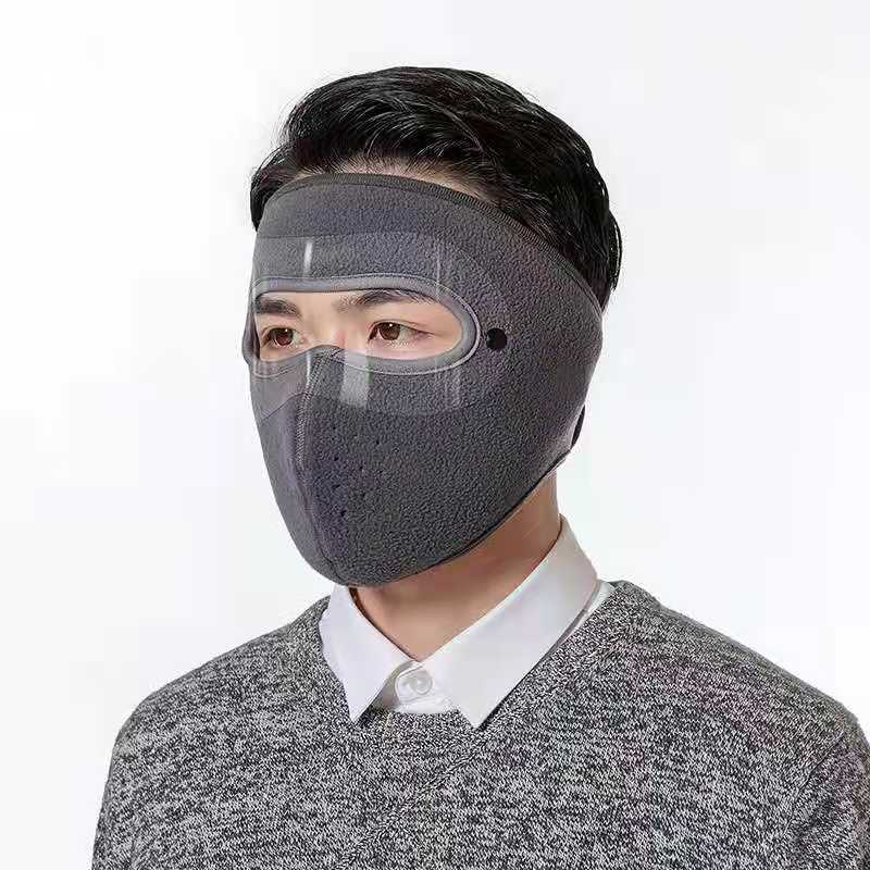 Unisex Windproof Face Warm Mask Winter Cap Ski Breathable Masks Fleece Face Shield Caps with HD Goggles Anti-fog Cycling Cap