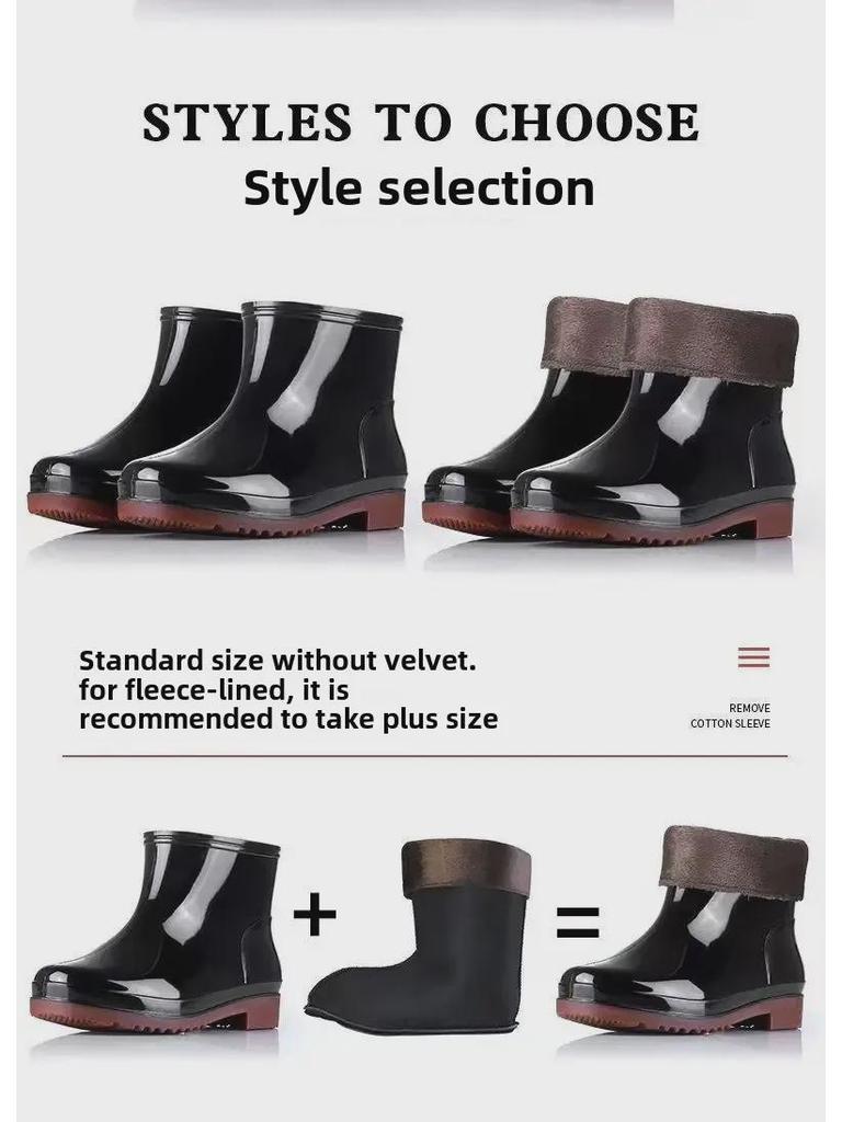Vanntette sklisikre varme gummiregnstøvler for menn med fortykket lavskaftdesign