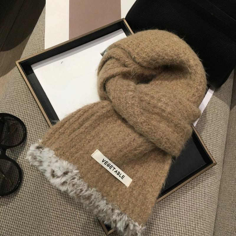 

Теплые шерстяные вязаные шарфы для женщин осень-зима утолщенный длинный шарф однотонный шейный платок для езды на открытом воздухе ветрозащитный шарф One Size верблюд