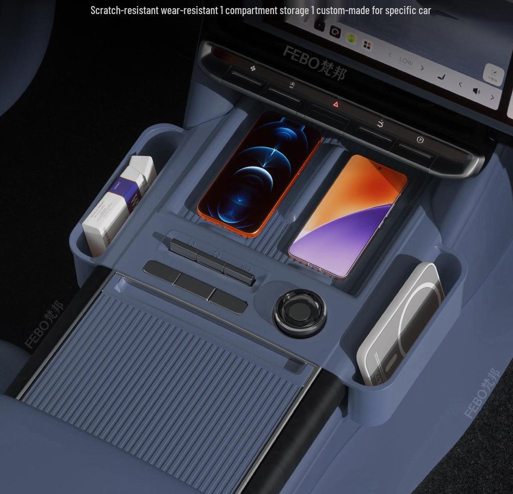 Zeekr 9X Center Console Storage Box: Silicone Upgrade with Full Wrap and Partitioning Interior Organizer.