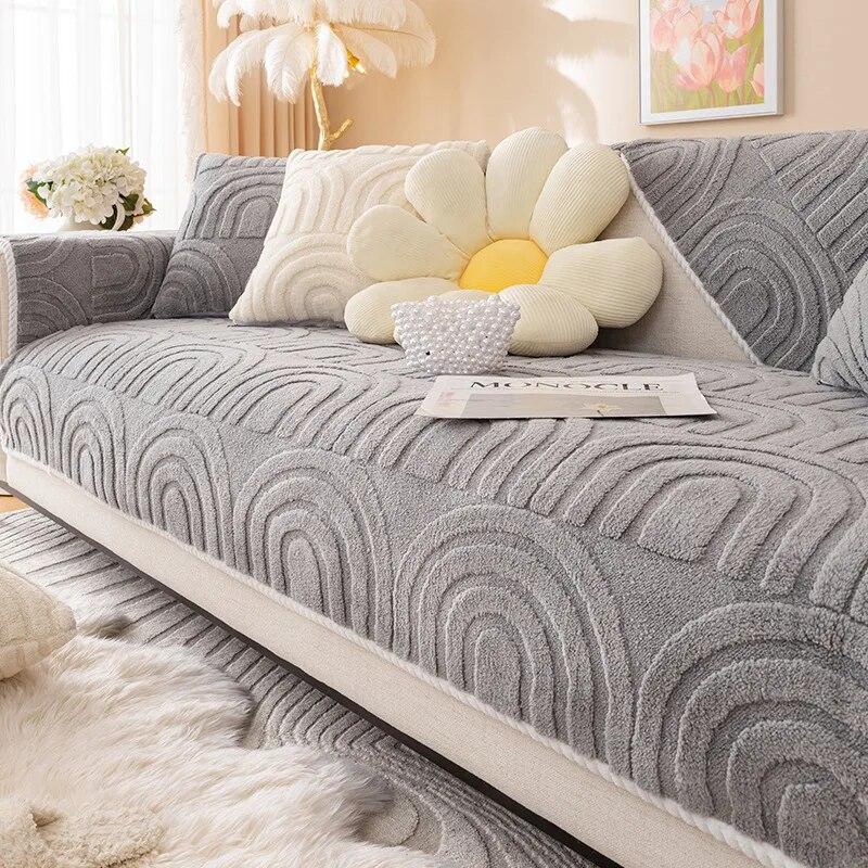 

Утолщенные плюшевые чехлы на диван, нескользящий коврик для дивана, зимние теплые моющиеся чехлы для дивана для гостиной, однотонное мягкое полотенце для дивана 70x70cm 1pcs