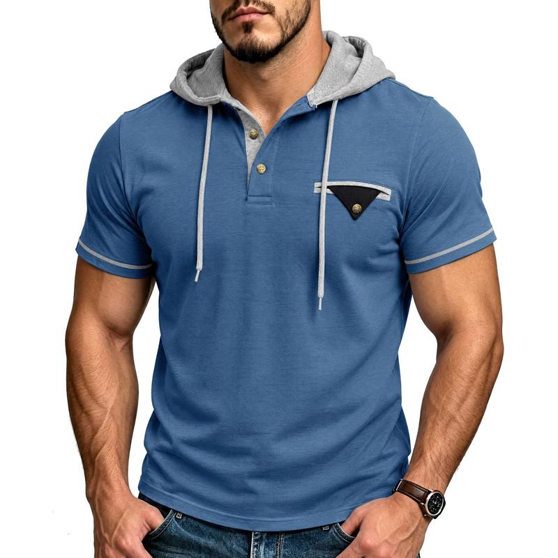 Sommer Kurzarm Kapuzen T-Shirt Herren Patchwork Kordelzug Lässig T-Shirt Herren Jogger Kapuzen T-Shirts Oberteile Streetwear Pullover