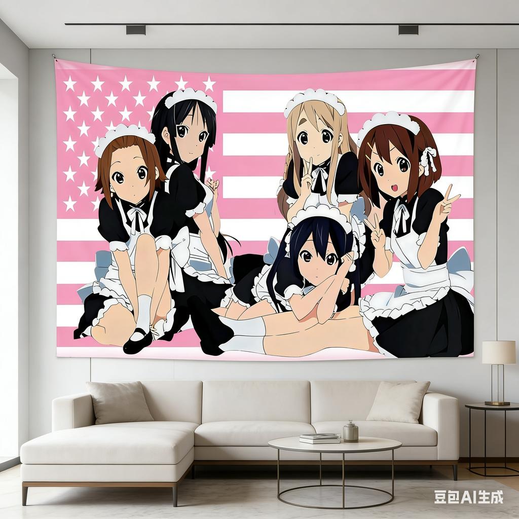 Anime Maid Girls Pink Flag Tapestry Kawaii Polyester Wall Hanging for Bedroom Dorm Anime Decor