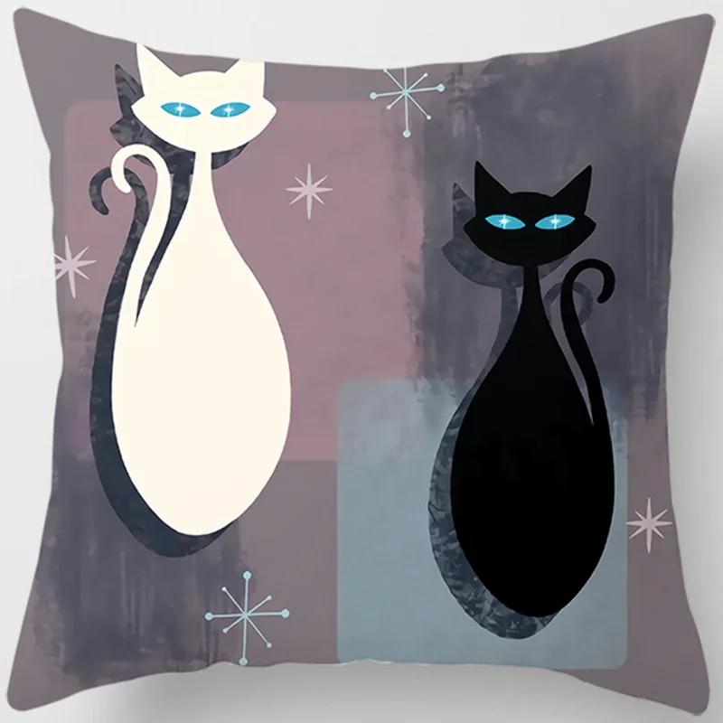 Cartoon Cat Throw Pillow Cover With Short Plush Print For Living Room Sofa Decoration Cushion Cover Pillow Covers Decorative