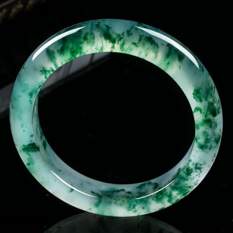 

Icy Translucent Green Jadeite and Quartzite Floating Flower Bangle 56-57mm model