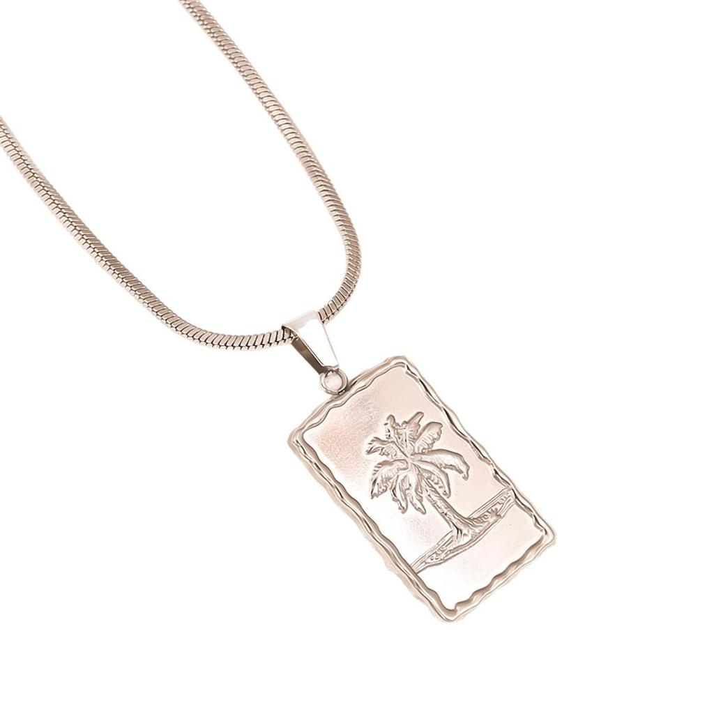 Coconut Tree Pendant Stainless Steel Snake Chain Necklace - Cool Versatile Style