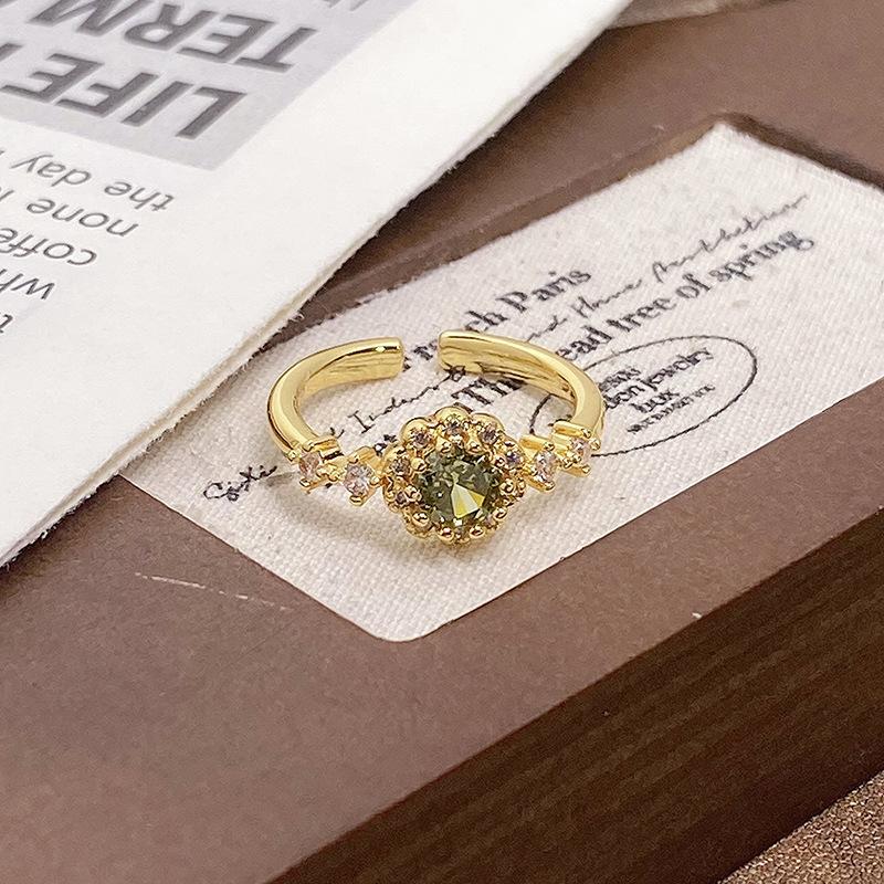 Medieval Personalized Retro Enamel Dripping Oil Inlaid Zir*****Pening Ring Niche Light Luxury High-End Ring Woman