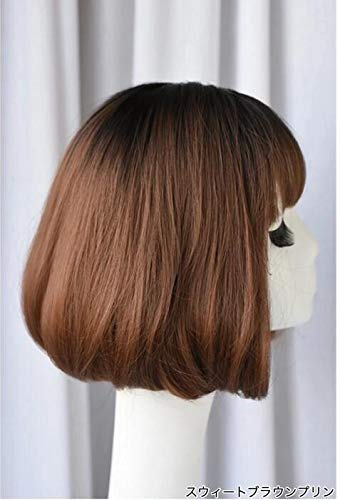 Brooklyn Wig with Bangs, 3D Gradient Hairstyle, Nape, Volume, Curly, Straight, Whorl, Heat Resistant, Natural Volume (Sweet Brown Pudding)