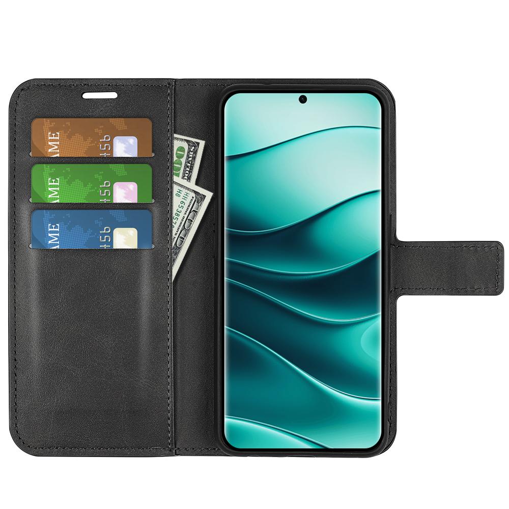 

For Xiaomi Redmi Note 14 Pro+ 5G Stand Case Anti-Scratch Calf Texture Leather Phone Cover Blue