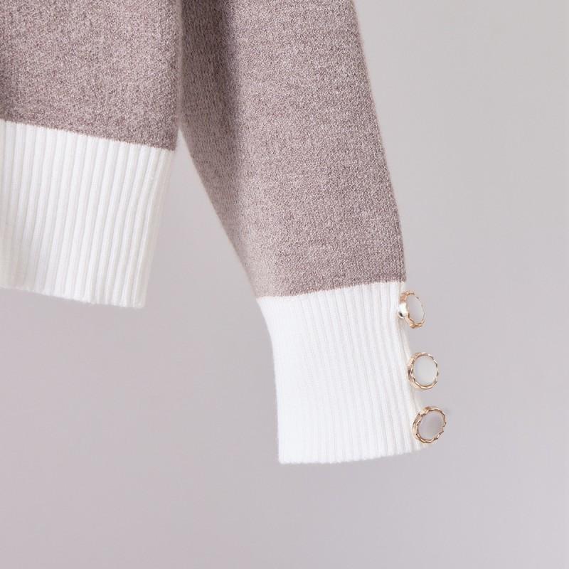 Womens Solid Color Knit Two-Piece Set: Crew Neck Pocket Sweater Wide-Leg Loose Pants Winter