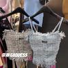 Blue Tassel Backless Camisole Vest with Chest Cushion for Women Designed for Wearing Inside and Outside