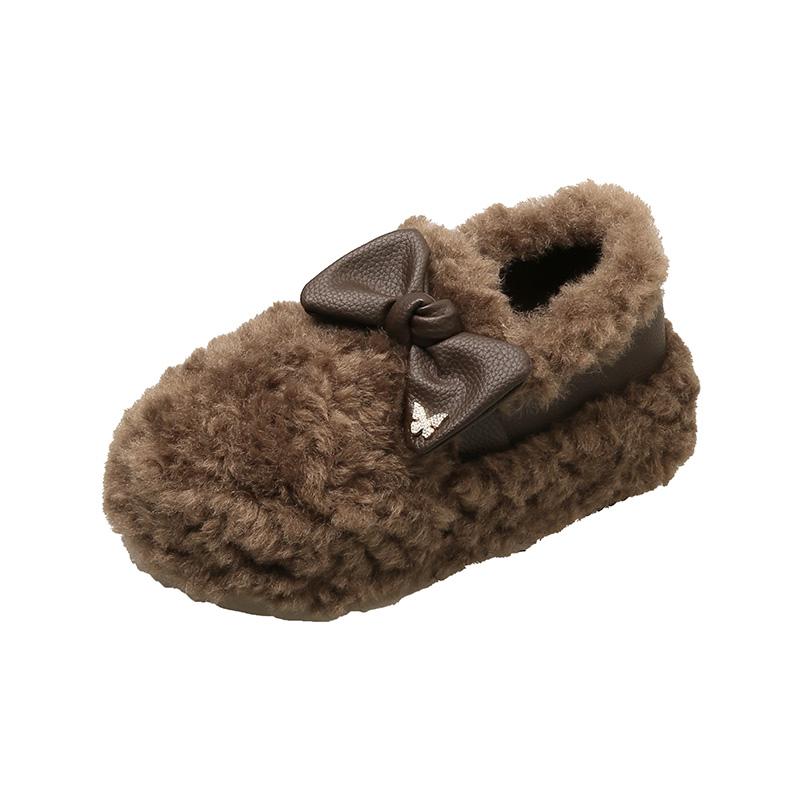 Fashion Women's Thick Flat Shoes Winter New Round Head Deep Mouth Suede Butterfly Knot Anti-slip Wear-resistant Cotton Shoes