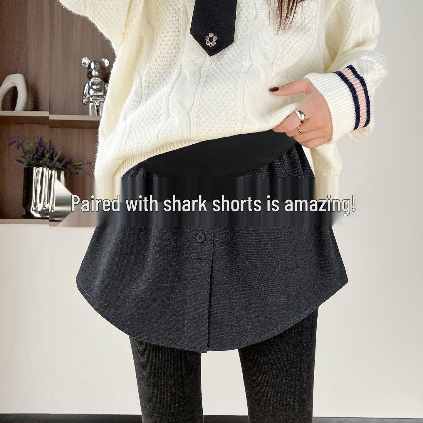 Autumn/Winter 2026 Maternity Skirt with Bum Cover & Sharkskin Layering Pants, Paired with Essential Base Layer Sweatshirt & Woolen Half-Skirt. Medium