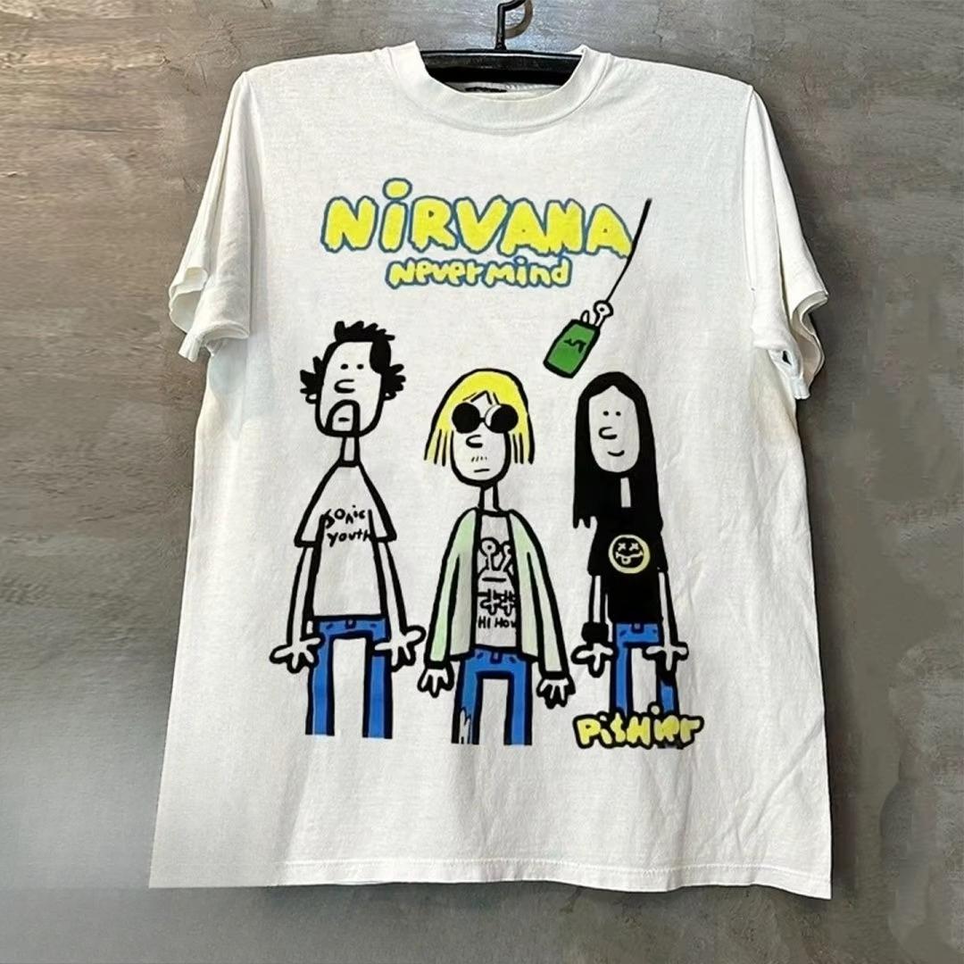 

Rock Band Nirvana Print Unisexs Cotton Shirt Y2k Hiphop Style Graphic Tshirt Unisex Oneck Short Sleeve Streetwear Women Shirt 4XL