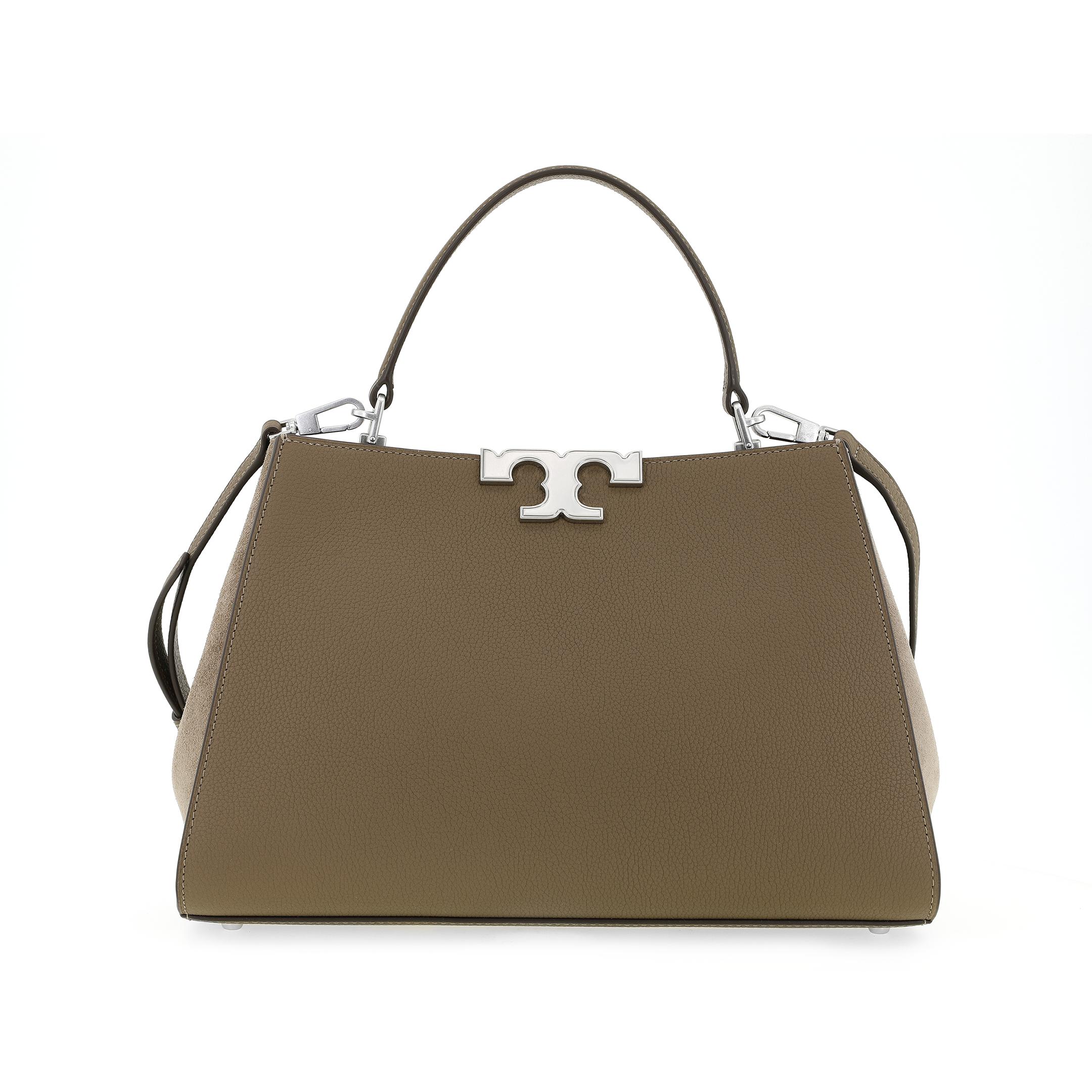 

Tory Burch Eleanor Solid Color Letter Logo Lock Hardware Leather Kelly Bag Medium Women Handbags Mushroom 153215-250 Basic Set (Bag+Dust Bag)