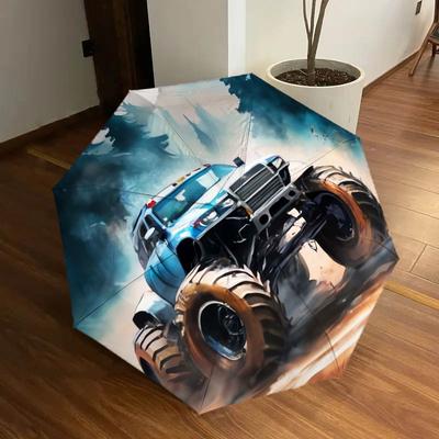 1pc Monster Truck Adventure Umbrella with Plastic Handle,Suitable for All Seasons Home Travel Outdoor UmbrellaDD626