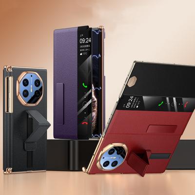 Étui Housse à Rabat en Cuir Véritable avec Fenêtre Intelligente et Dragonne pour Huawei Mate XTs Ultimate / XT Ultimate Couvercle Fenêtre Veille