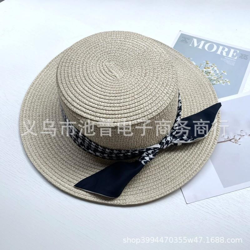Flat top top top hat straw hat temperament streamer sun hat beach hat sun hat women's sun hat women's sun protection hat hat