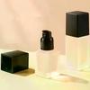 15/30ml Empty Pump Bottle Glass Liquid Foundation Container Makeup Transparent Square Refillable Bottle Portable Pump Bottle