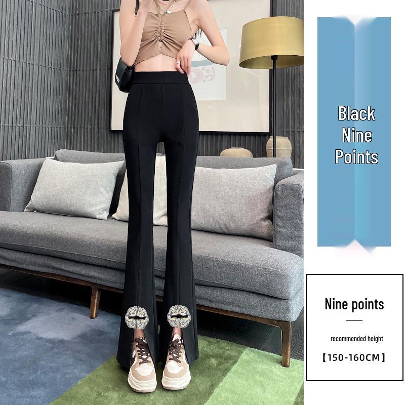 

Женские черные брюки клеш с разрезом и высокой посадкой - Облегающий и драпирующийся крой для весны/осени 2025 Small