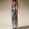 Innovative Fog Gold Fabric Dress, European and American Sexy Backless Back Split Square Neck Dress