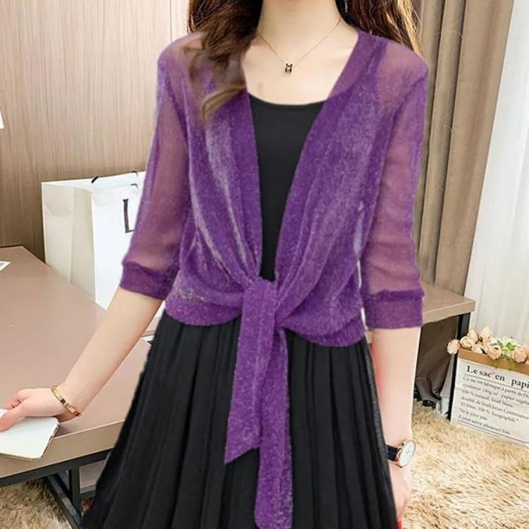 Bright Breathable Loose Casual Clothing Fit Shawl Half Sleeve Silk Lace Protection Summer Thin Women's