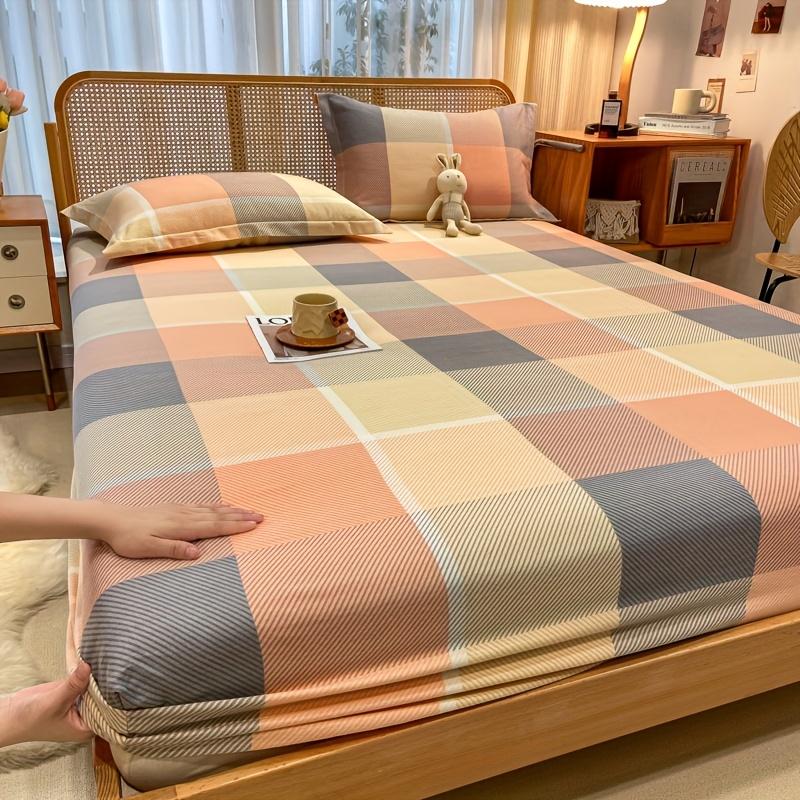 [Soft Bed Sheet] 1pc Soft Grid Cloud Pattern Printed Bed Sheet Set | 1 Fitted Sheet , Made with High-Quality Brushed Fabric, Suitable for Bedrooms