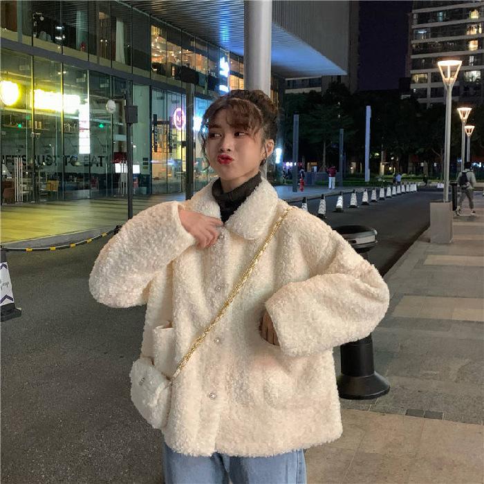 

Women s Winter Korean Style Plus Size Lambswool Cardigan Jacket Large вершковий/білий
