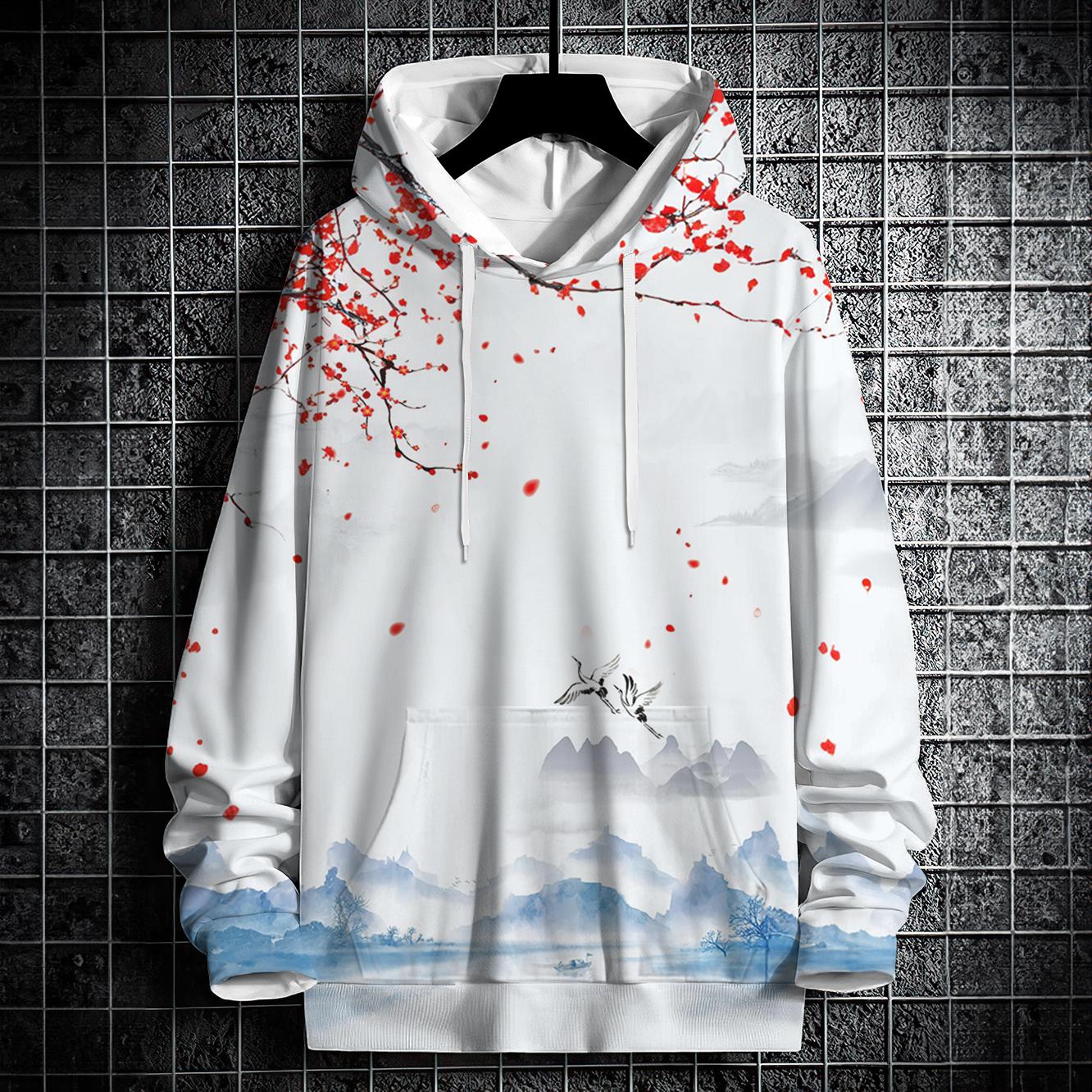 

Spring Autumn Hoodies For Men 3D Landscape Ink Print Street Designer Long Sleeved Tops Oversized Pullover Fashion Men s Clothing 100