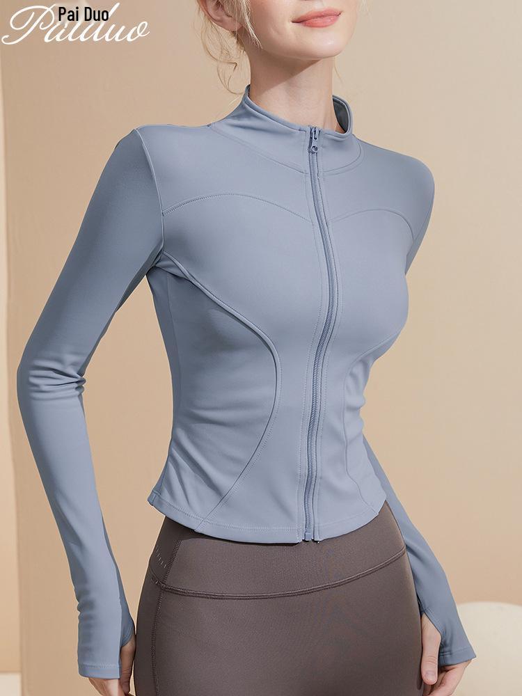 Women's Long Sleeve Sports Yoga Jacket - Stand Collar Cardigan for Running, Fitness, and Pilates