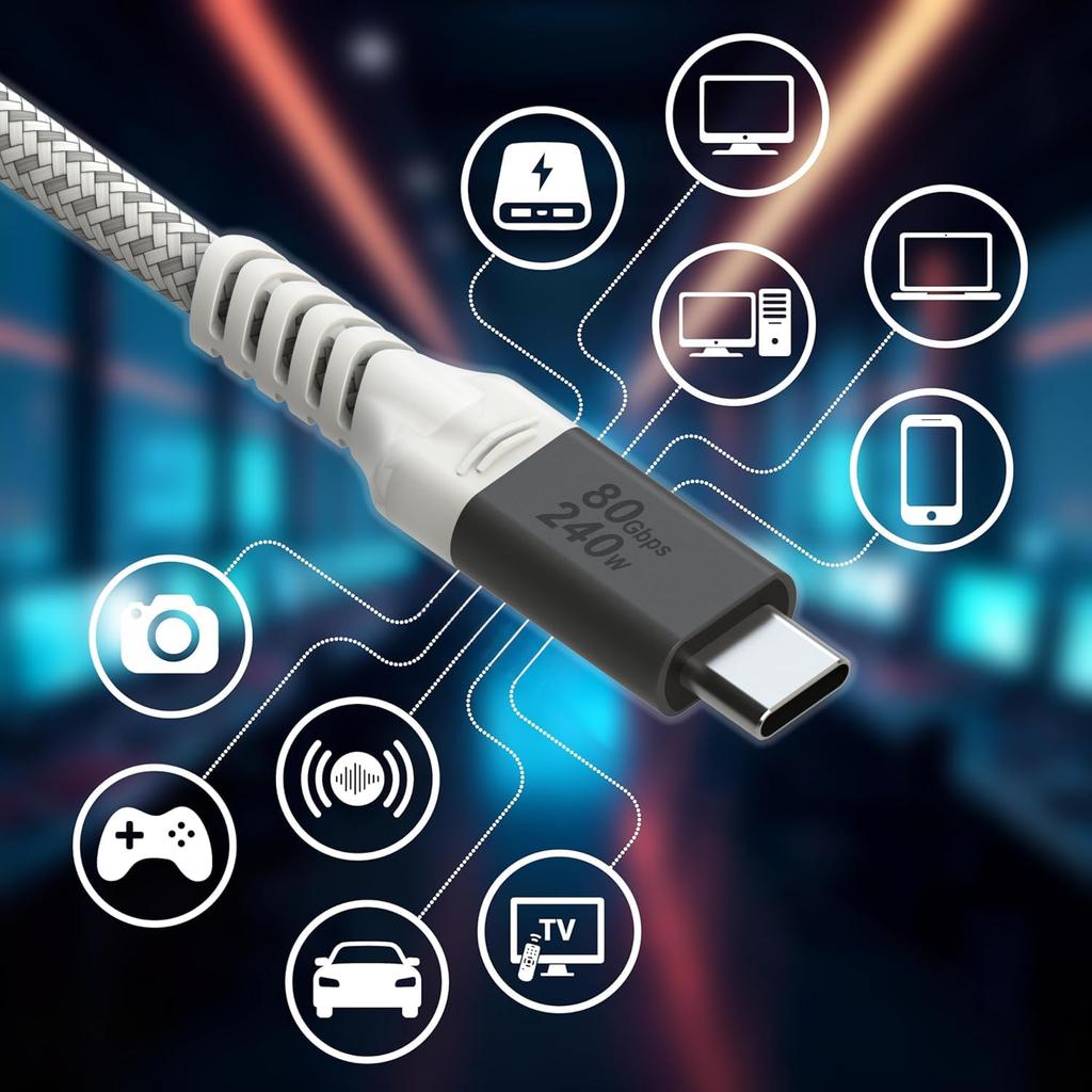 LINKUP USB Cable 80Gbps Thunderbolt 240W PD Display Data Transfer for iPad iPhone Samsung and More – 4.0 Ver.2 (120cm White) 5/4/3 Compatible,