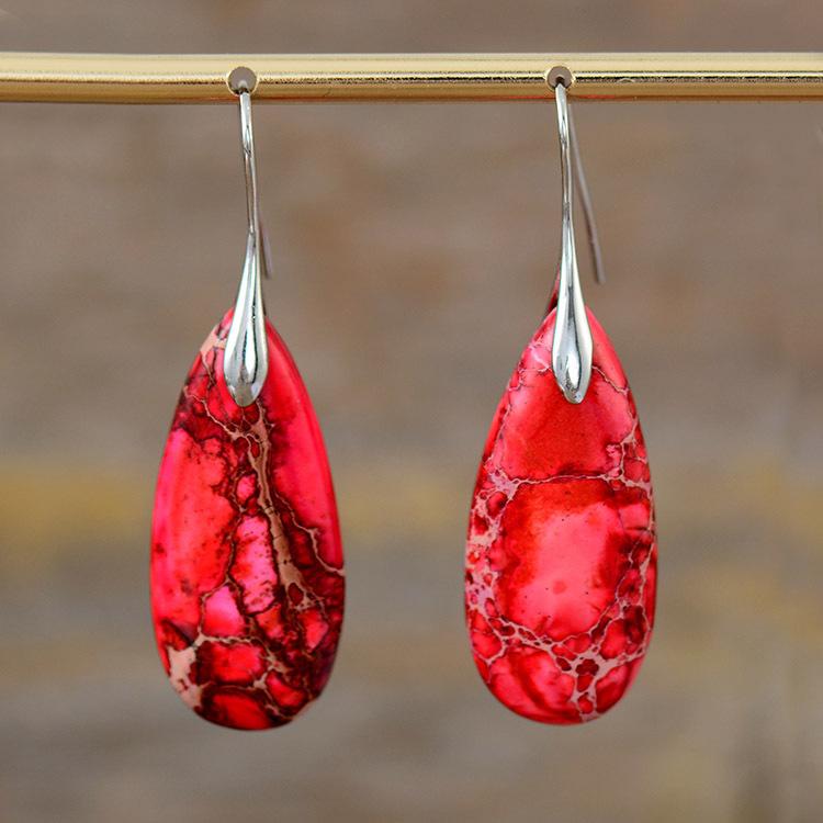 Bohemian Emperor Stone Water Drop Pendant Earrings Natural Stone Jewelry