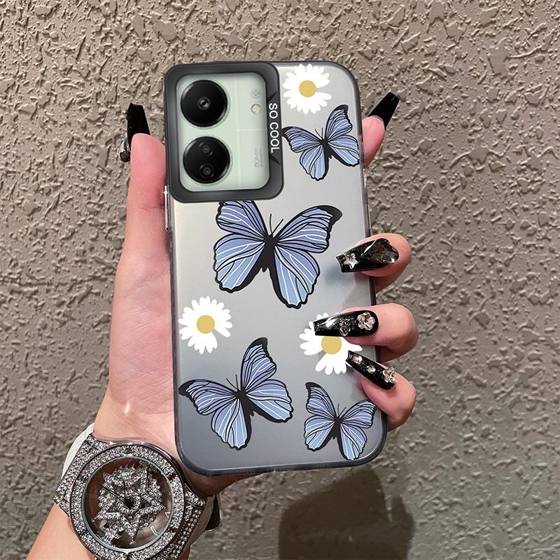 Schutzhülle mit Schmetterlingsmuster für Redmi 13C 4G 5G 12C 10C A1 A2 Plus 9 9A 9i Note 10 11 12 für Xiaomi 11 Lite NE Poco X3 NFC Pro Stoßfeste Stoßstangenabdeckung