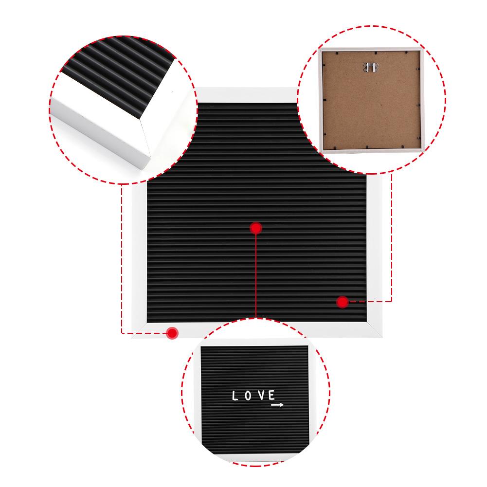 25cm*25cm Message Plastic Letter Board Sign Changeable Letters Numbers Room Decor (White Frame)