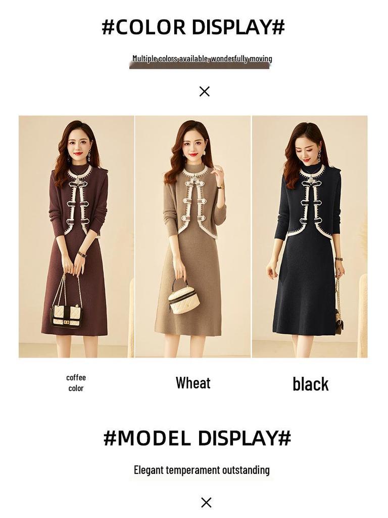 Goddess Style Knitted Two-Piece Set: Mid-Length Long-Sleeve Dress for Fall/Winter 2025