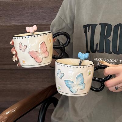 Couple Butterfly Cups Pair of Ceramic Mugs Gifts for Girls Birthday Gifts Water Cups Office Coffee Cups