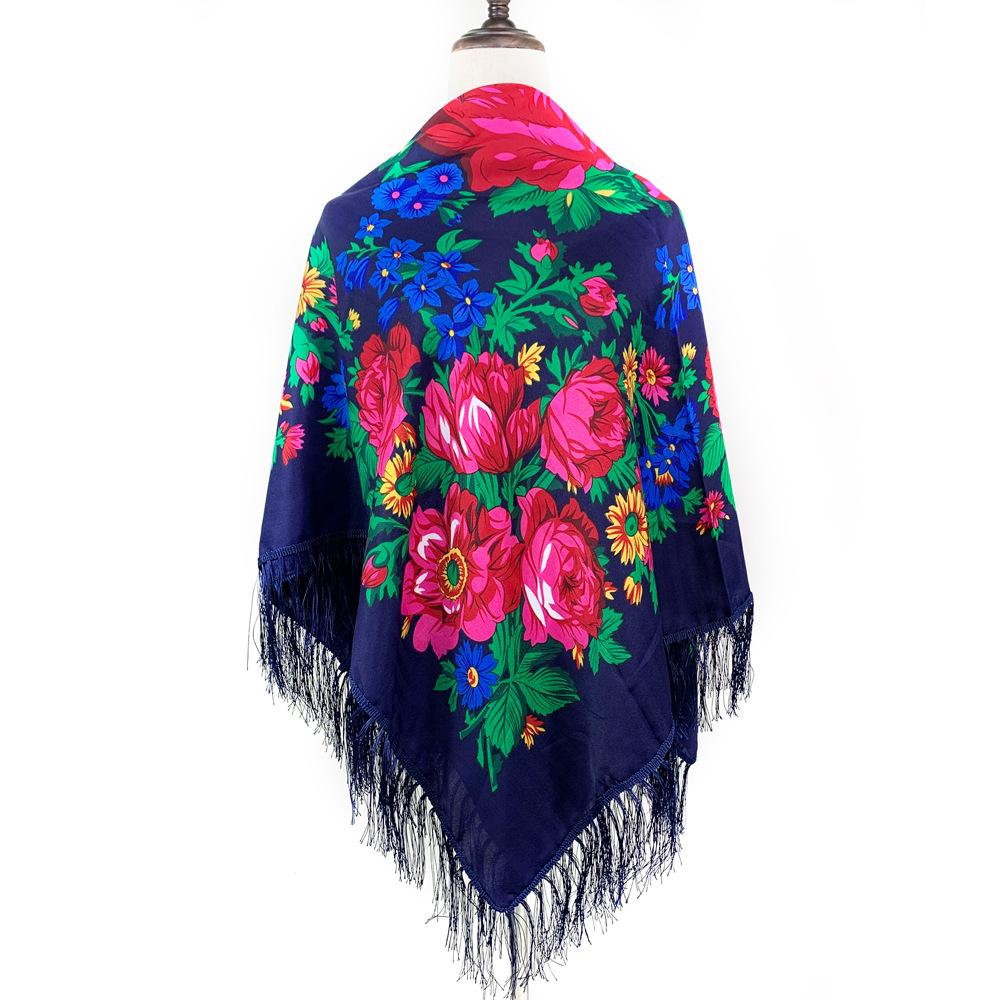 Retro Ethnic Fringe Print Square Scarf
