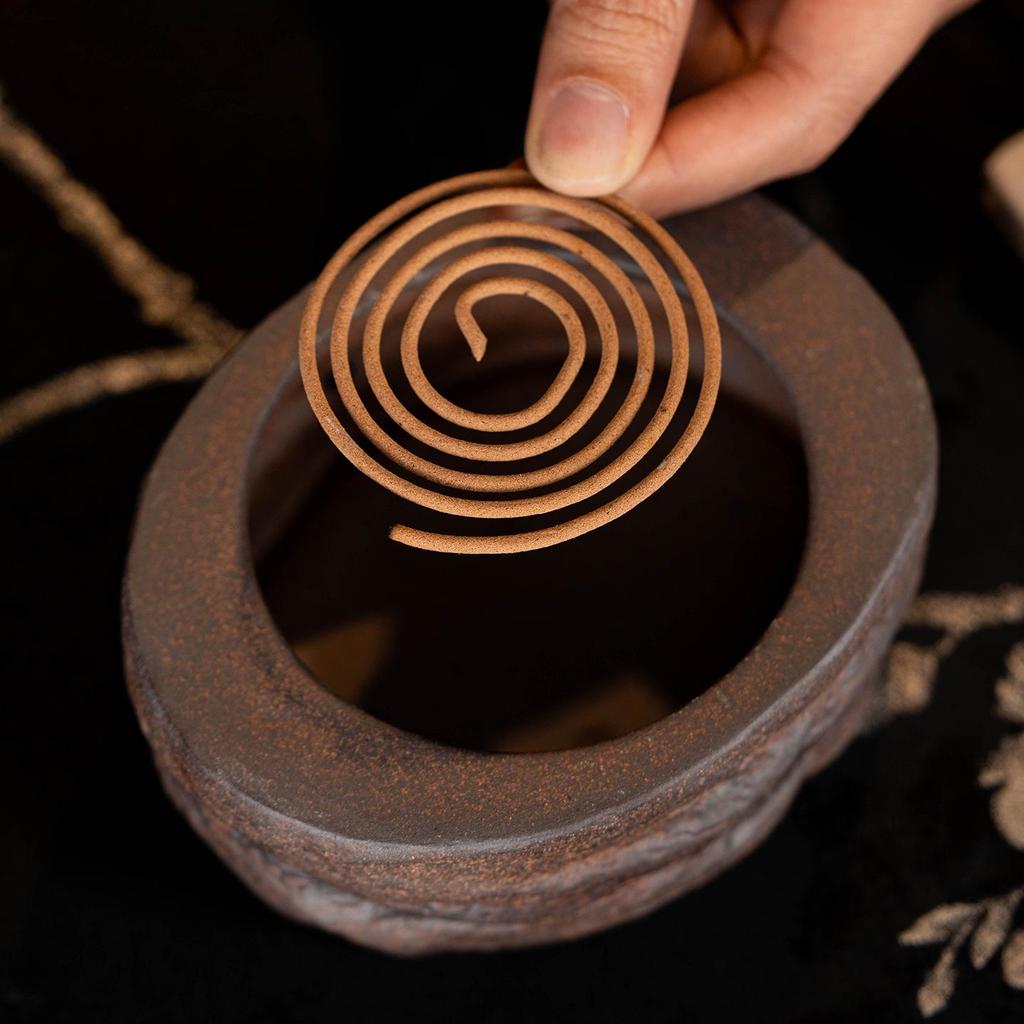 Ceramic Zen Incense Burner: Indoor Aromatherapy & Tea Table Decor for Agarwood and Sandalwood Coils, Chinese Coarse Pottery Design.