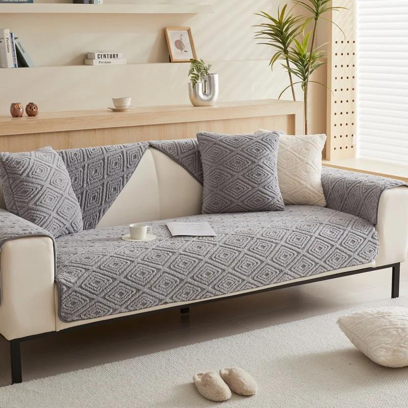 Winter Lamswol Sofa Handdoek Modern Effen Kleur Pluche Zacht Glad Sofa Overtrekken voor Woonkamer L-vorm Antislip Bankovertrek